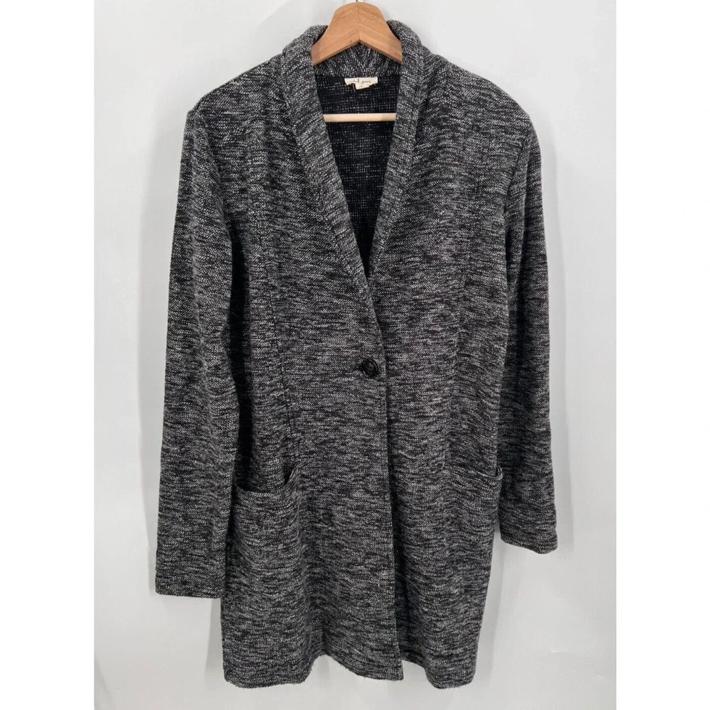 Tribal Jeans Long Coat Cardigan One Button Front Pockets Gray Women's S Small